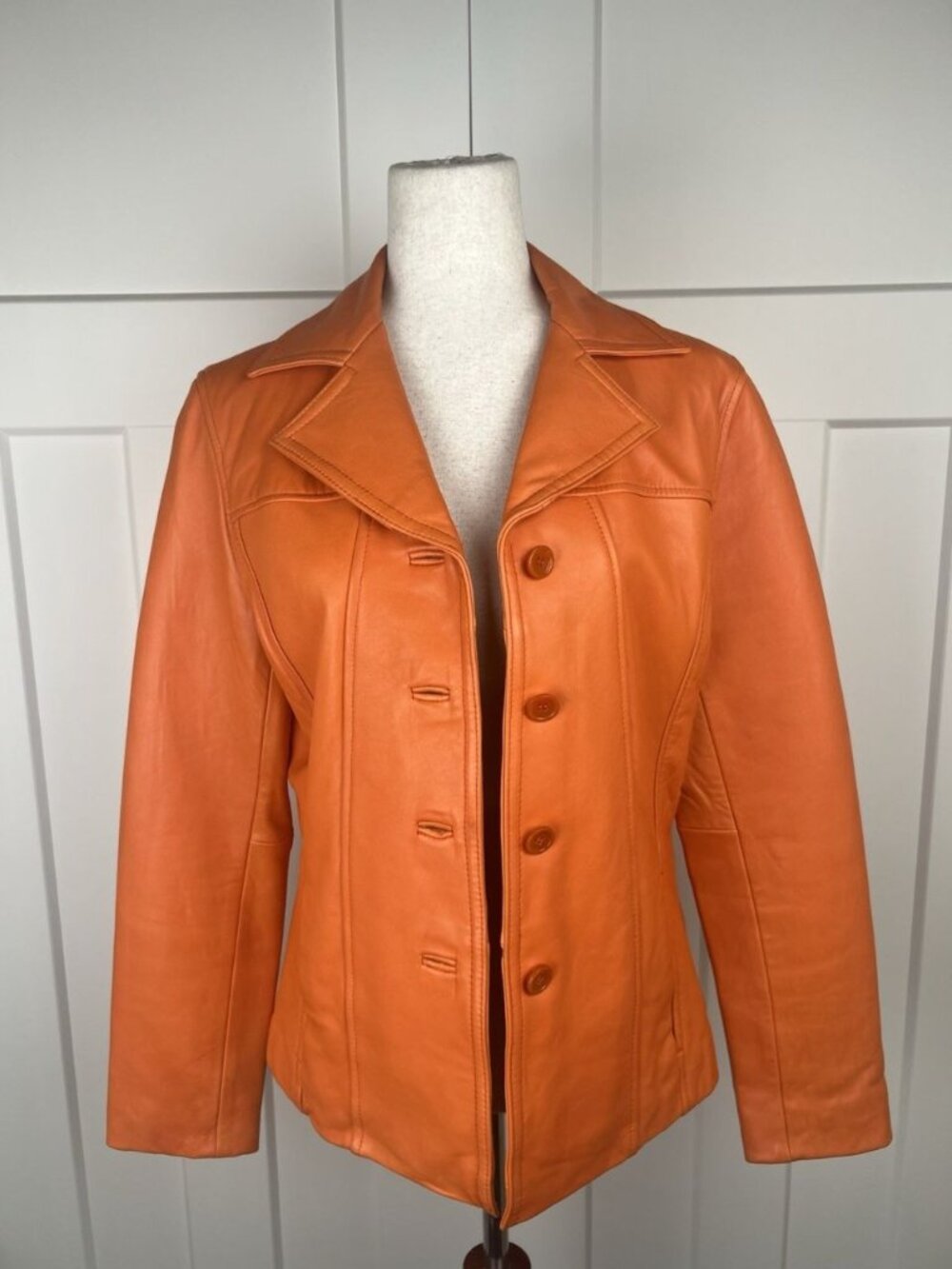 Vintage Casablanca Orange Genuine Leather Jacket Women’s L Soft Leather 4 Button